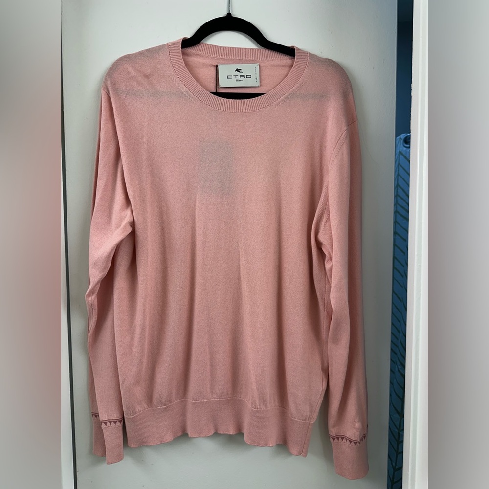 NWT $550 Etro Men's Pink Sweater with studs Soft Cotton knitted Small Italy Made